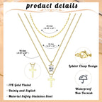 Kakonia Layered Gold Necklaces for Women, Gold Necklace Stack, Cross and CZ