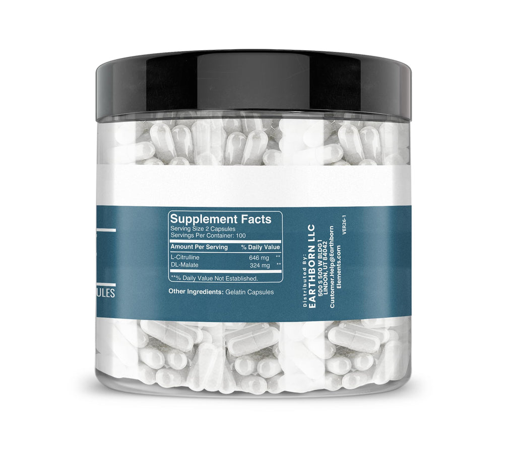 Earthborn Elements L-Citrulline DL-Malate 2:1, 200 Capsules, Pure & Undiluted, No Additives