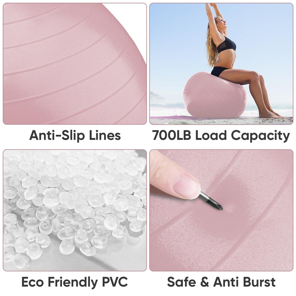 APEXUP Yoga Ball Exercise Ball, Anti Slip Stability Ball Chair, Heavy Duty Large Gym Ball for Fitness, Balance, Core Workout and Physical Therapy (M (19"~22) 55cm, Pink)