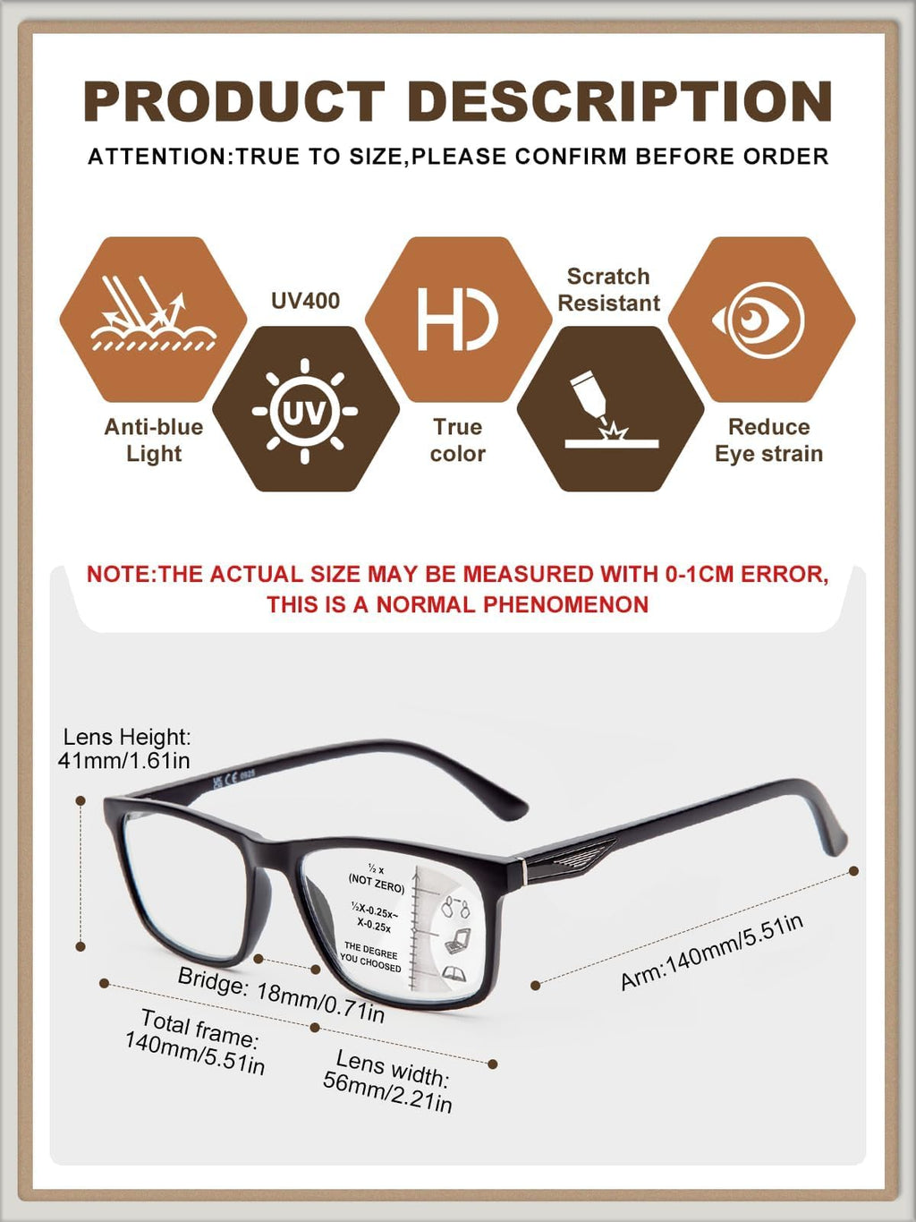 LianSan Progressive Multifocus Reading Glasses for Men,No-Line Blue Light Blocking Multifocal Computer Readers Anti Eyestrain(2 Colors/Progressive Top is not Zero,2.0x)
