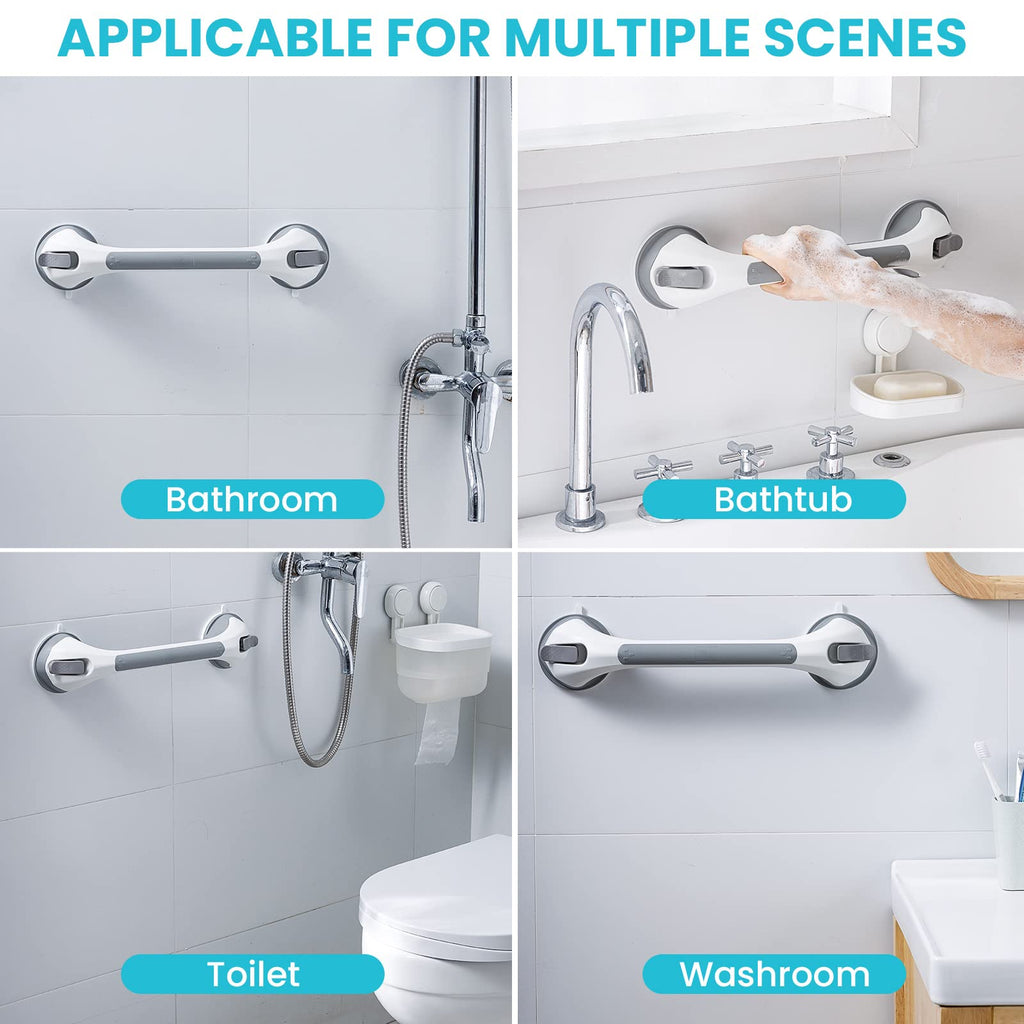 TAILI Shower Grab Bar 16 Inch Suction Cup Grab Bars for Bathroom, Removable Shower Safety Handle Heavy Duty Bathtub Grip for Seniors & Elderly, Strong Handrails No Drilling Waterproof, Grey