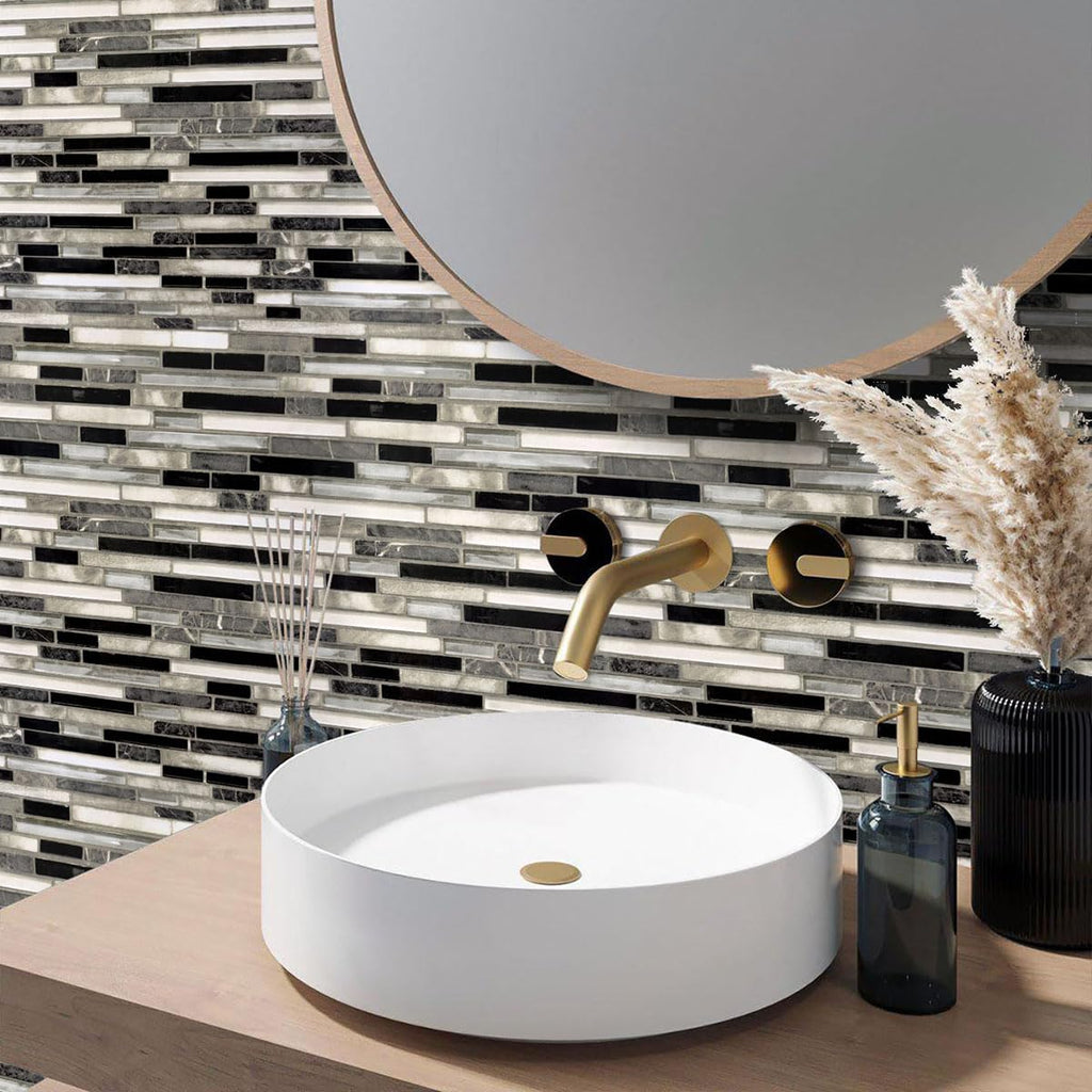 Livebor Peel and Stick Backsplash Wallpaper Kitchen Backsplash Wallpaper 17.7inchx393.7'' Tile Contact Paper Kitchen Peel and Stick Countertops Waterproof Contact Paper for Bathroom Black/Gray