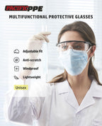 PACIFIC PPE 2 Pack Safety Glasses for Men and Women, ANSI Z87 Safety Goggles with Scratch Resistant Clear Wraparound Lenses, Adjustable Lab Goggles, UV Protection Lab Glasses