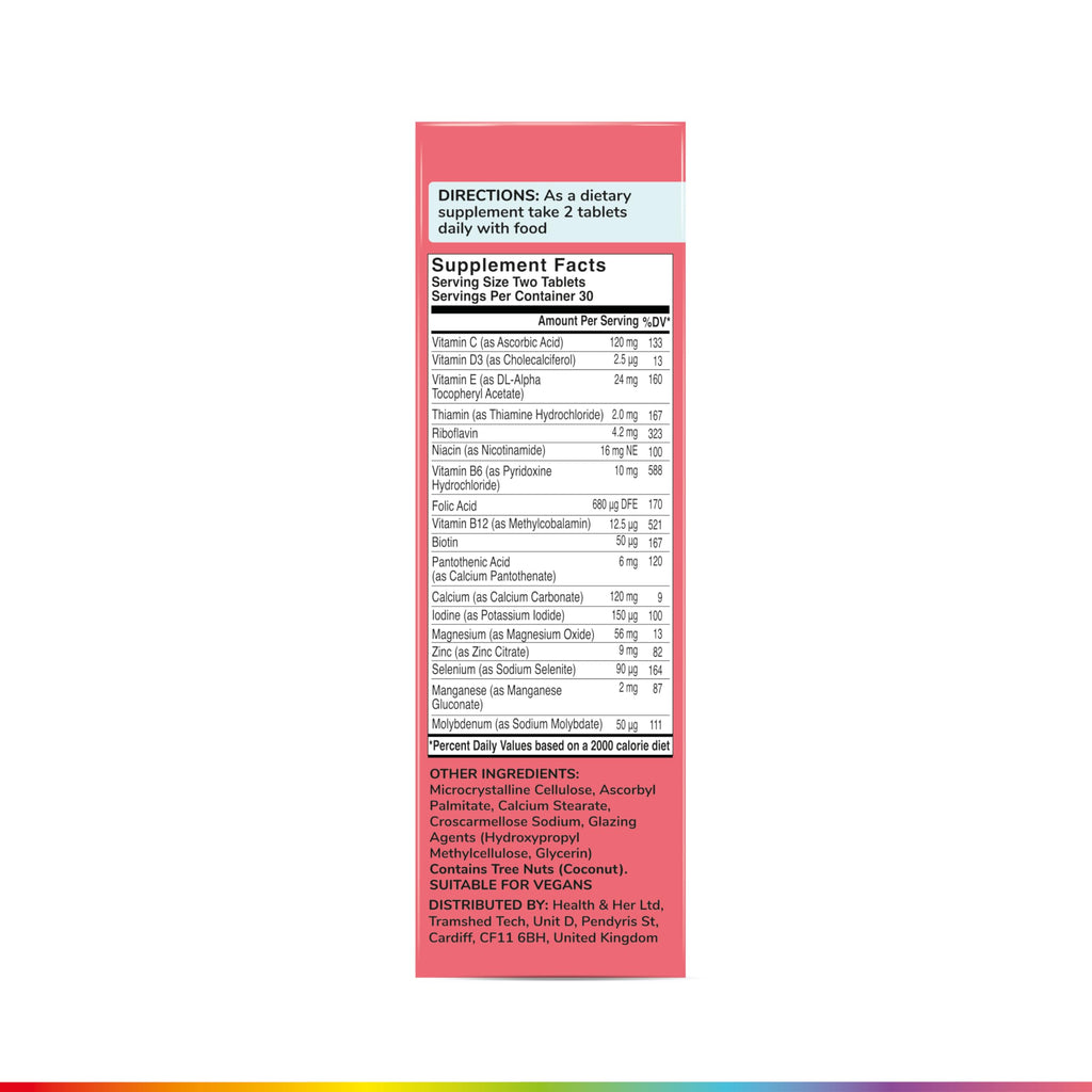 Health & Her Multivitamin Supplement for Women Taking Birth Control - Nutrition Support - 1 Month Supply, 60 Tablets - Vegan & Gluten Free