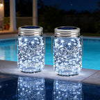 VOOKRY 6 Pack Solar Mason Jar Lights, 30 LED Mason Jar Lids Waterproof Firefly Fairy String Lights with 6 Hangers(No Jars), for Outdoor Patio Garden Yard Lawn Party Wedding Decoration - Cool White