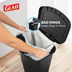 Glad 13 Gallon Trash Can with Clorox Odor Protection, 2 Pack | Plastic Kitchen Waste Bin | Hands Free with Step On Foot Pedal and Garbage Bag Rings, Black
