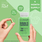 LongLifeNutri Indole-3-Carbinol 400mg - 120 Vegeterian Capsules, 4-Month Supply, Organic Supplement for Hormone Balance & Cellular Health, Lab Tested, Made in USA