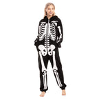 Spooktacular Creations Halloween Skeleton Costume, Adult Skeleton Costume, Unisex Adult Jumpsuit Plush Hoodie Zipper Jumpsuit for Men Women Halloween Dress-up Cosplay Themed Parties Black