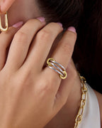PAVOI Two-Toned Interlocked Statement Ring - White & Yellow