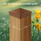 Azdele 4x4 Heavy Duty Aluminum Pyramid Post Caps Cover for 4x4 Nominal Wood Post(True 3.5" x 3.5"), with Matte Finish Powder Coated Surface, Fence Wood Post of Decks or Corridors, Brown, 4 Pack