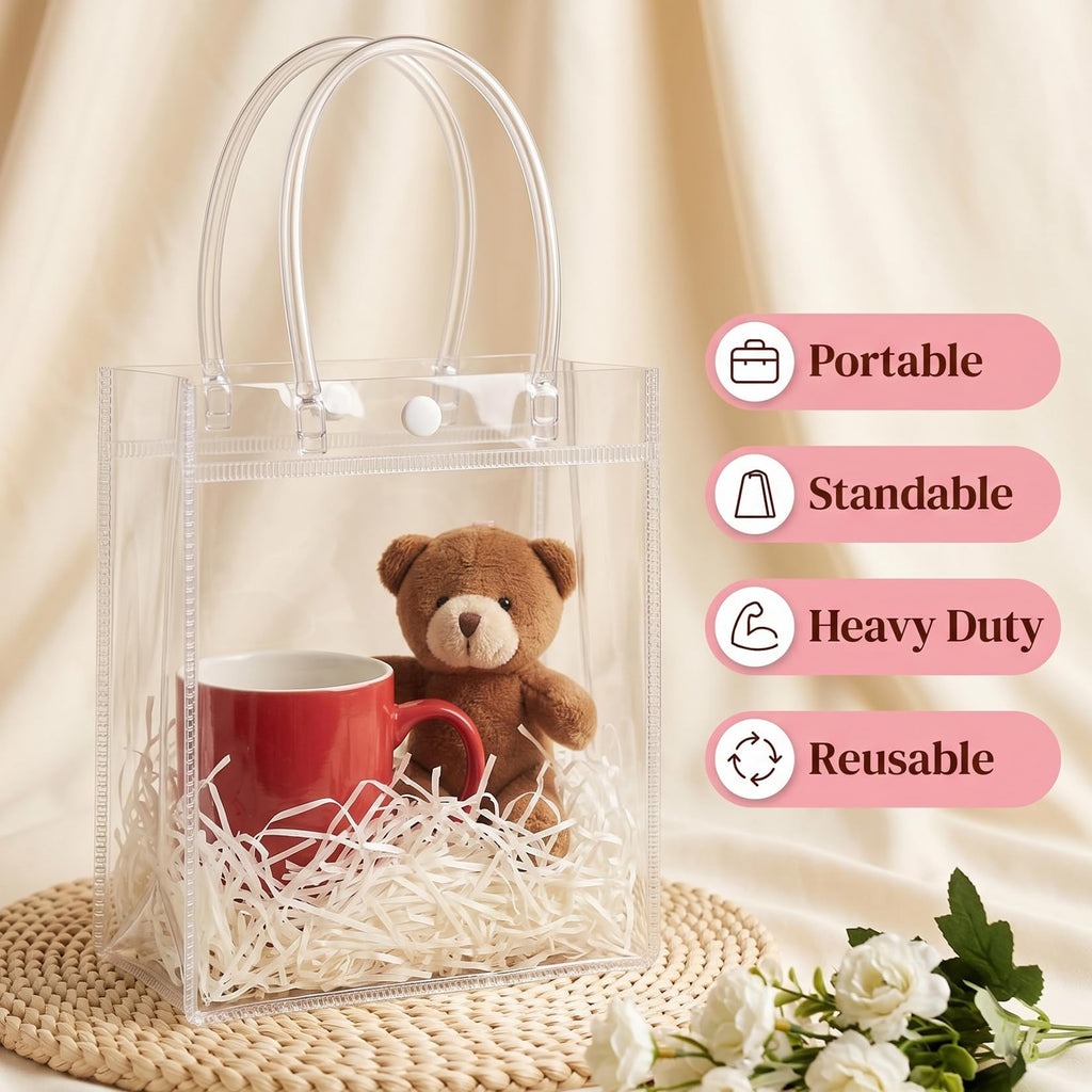 MAQIHAN Clear PVC Gift Bags with Handles - 20PCS Small Party Favor Bags Transparent Party Favour Plastic Gift Bag Tote Goodie Bag Bulk Pvc Plastic Bags with Handles for Gifts(Small Size 5.9 x 7.8 In)