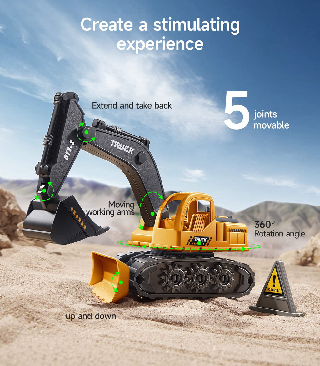 Geyiie Large Construction Trucks Toy Set, Construction Vehicles for Kids, 7 PCS Pull Back Engineering Cars with Excavator, Bulldozer, Dump, Cement Mixer, STEM Sand Toys Gifts for Boys Girls