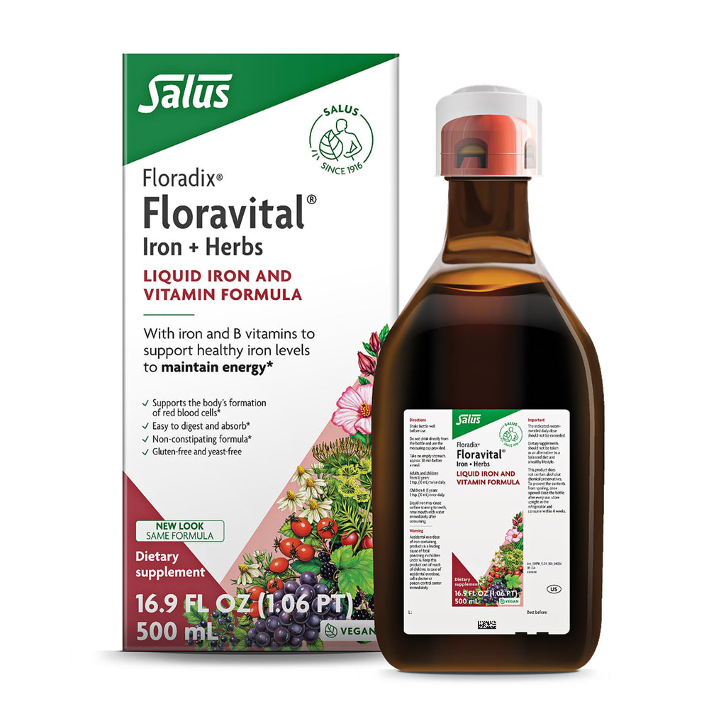 Floradix Floravital Liquid Iron & Vitamin Formula - Liquid Iron Supplement with C & B Vitamins & Herbs for Energy Support - Vegan, Gluten-Free, Yeast-Free & Non- GMO-16.9 Fl Oz