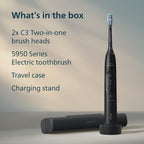 Philips Sonicare 5950 Series Electric Toothbrush, with Pressure Sensor, for Sensitive Gums, 6 Brushing Settings, SmarTimer, BrushPacer, 21-Day Runtime, Travel Case, Black, HX7131/03