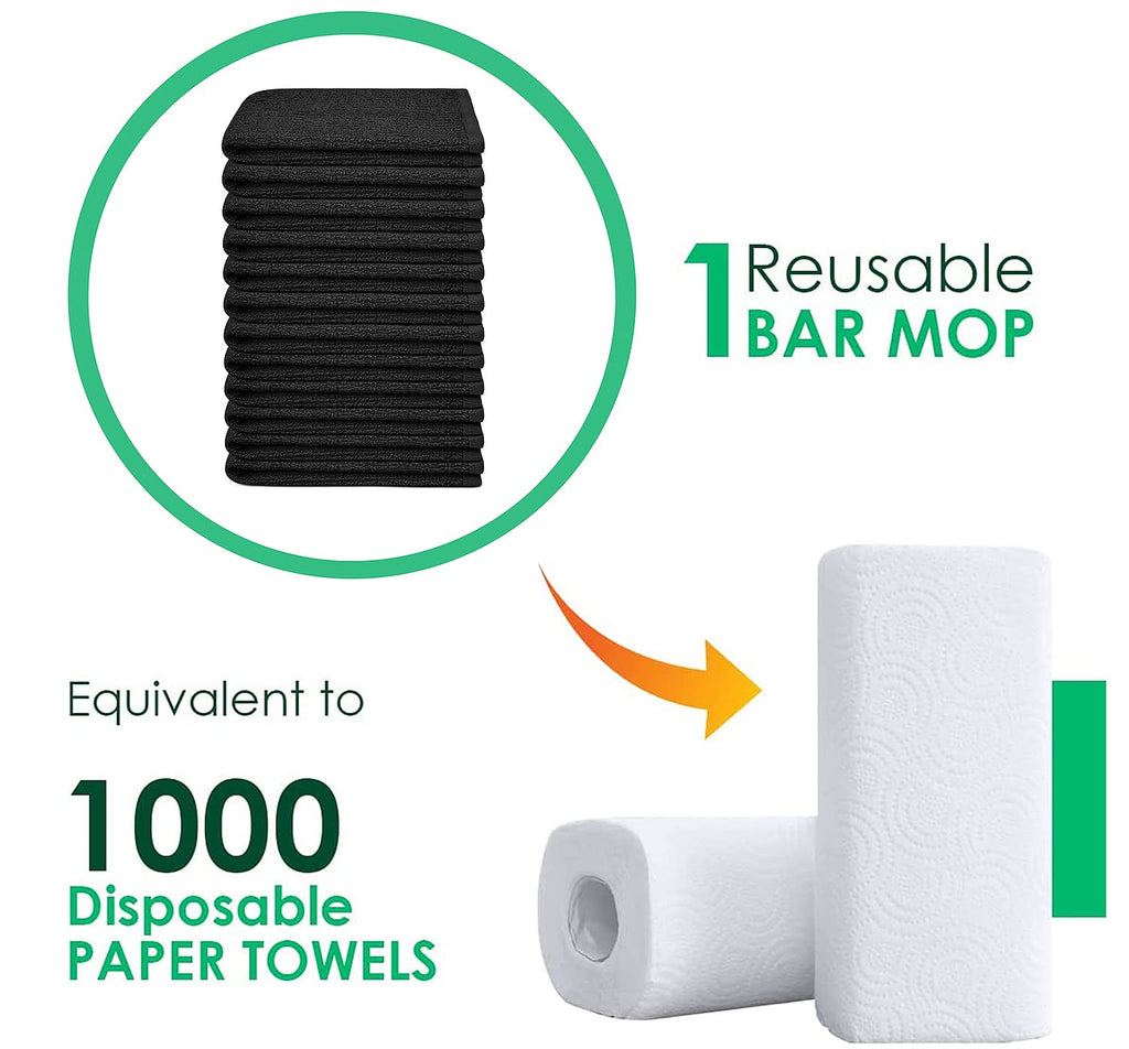 ZUPERIA Bar Mop Kitchen Towels - Pack of 12 (16" x19”) 100% Ring Spun Cotton - Dish Washcloths for Superb Cleaning and Less Lint - Highly Absorbent Dish Cloths and Dish Towels for Everyday use (Grey)