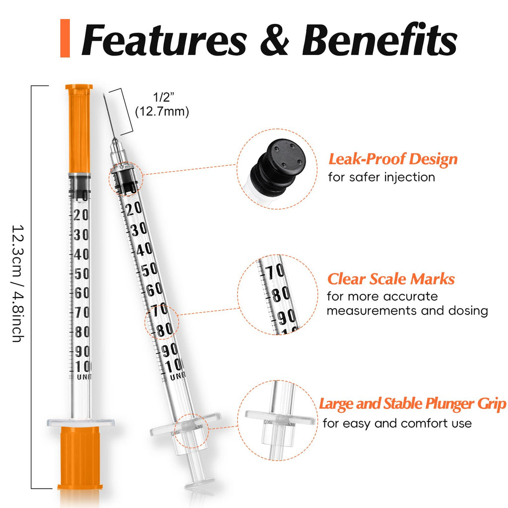 100 Pack 1 ml/cc 31 G 5/16 Inch Syringe, Individually Packed
