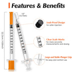 100 Pack 1 ml/cc 31 G 5/16 Inch Syringe, Individually Packed