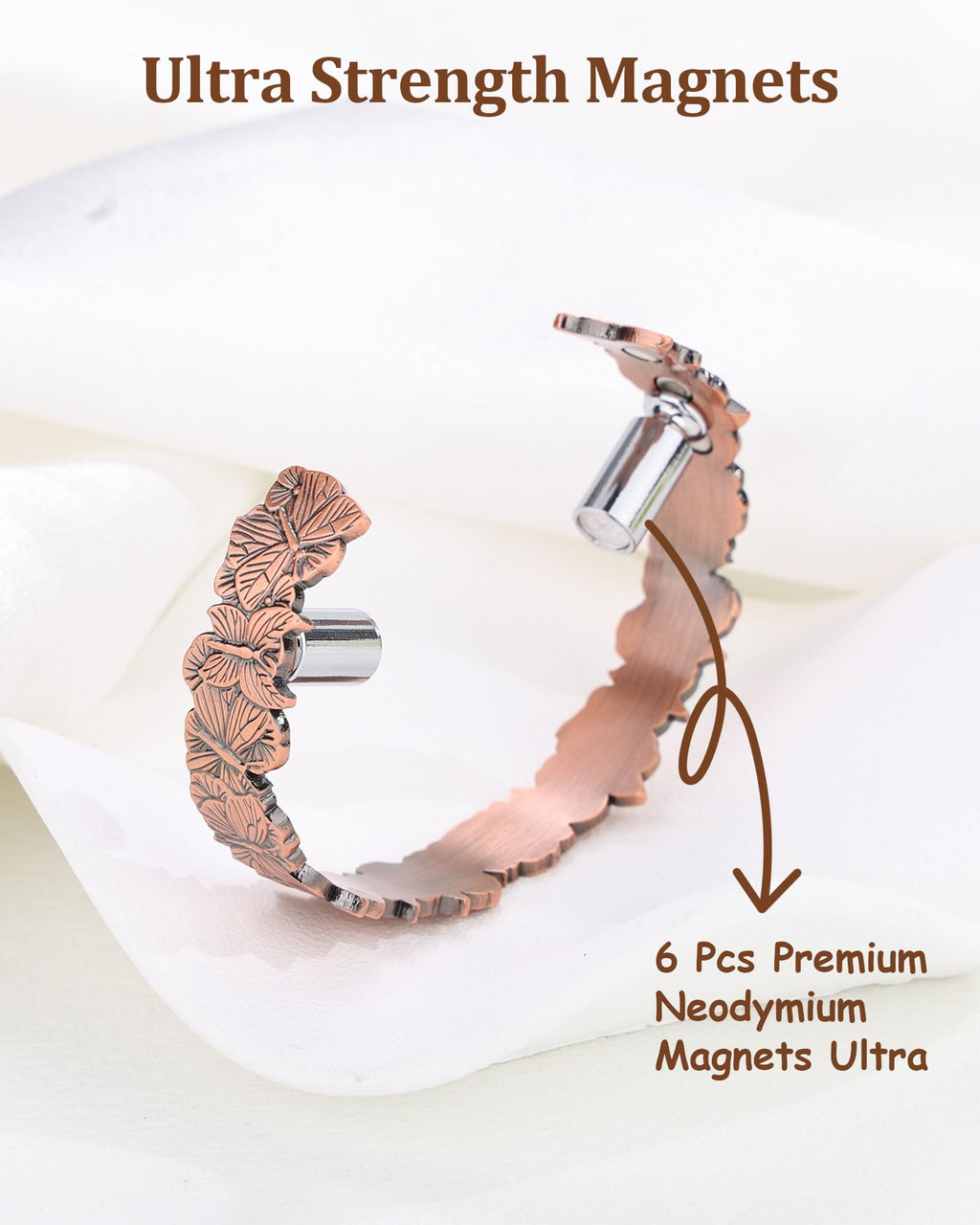 BioMag Magnetic Copper Bracelet for Women Men, 99.99% Pure Copper Cuff Bangle with 6 Pcs 3500 Gauss Magnets, Adjustable Jewerly Gift