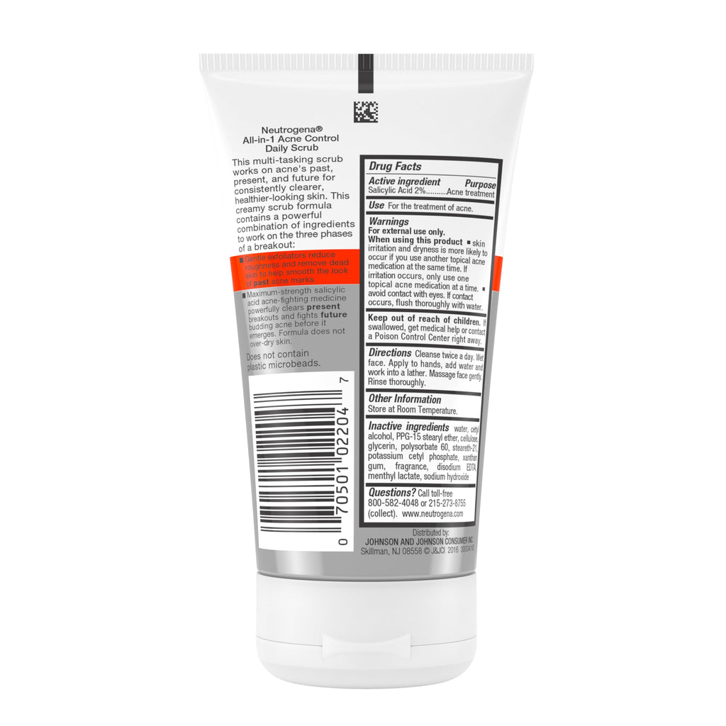 Neutrogena All-In-1 Acne Control Daily Face Scrub to Exfoliate and Treat Acne, Salicylic Acid Acne Treatment, 4.2 fl. Oz (Pack of 3)
