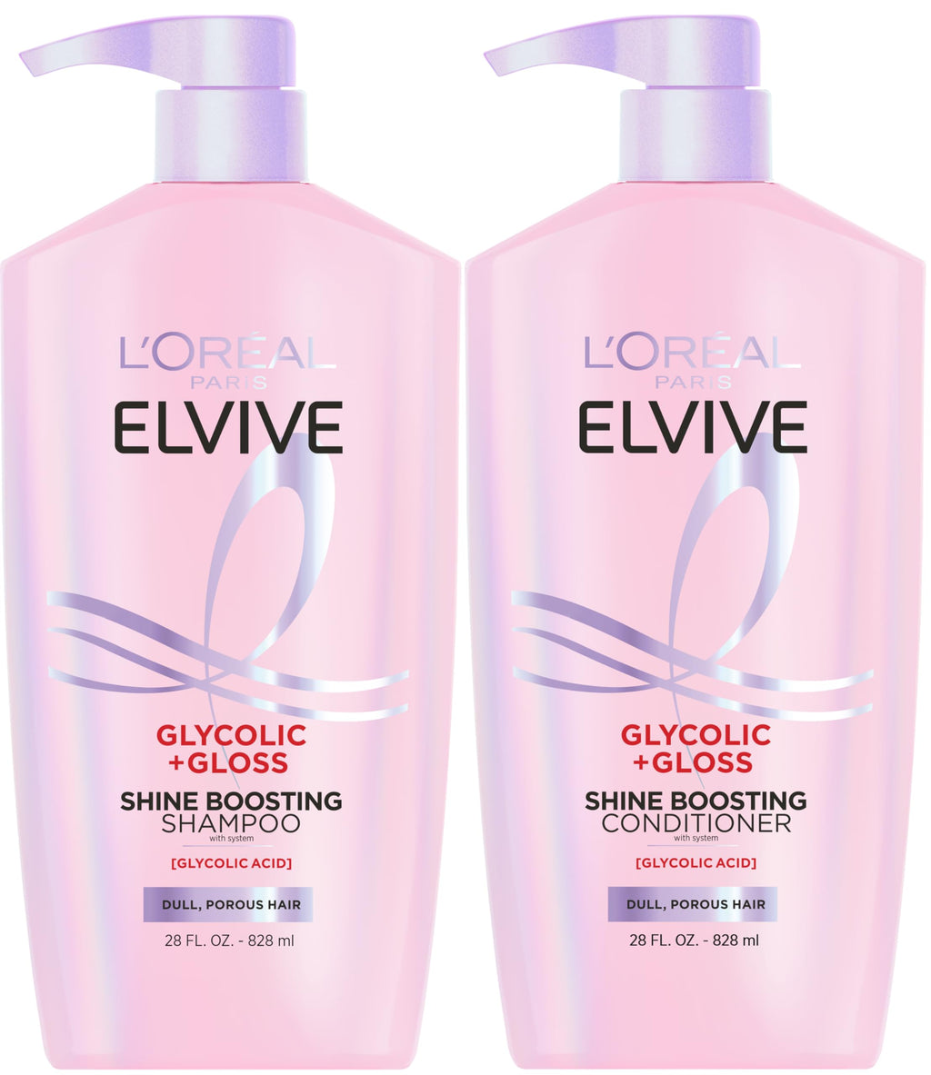 L’Oreal Paris Elvive Glycolic + Gloss Shampoo and Conditioner Set, 56 Fl Oz
