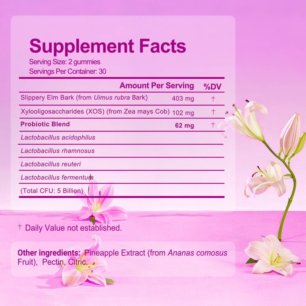 Women’s Probiotic Gummies with Slippery Elm & Prebiotic, Daily Feminine Balance Support, pH Balance for Women, Healthy Flora & Freshness Support, Digestive & Immune Support, Pineapple Flavor, 60 Count