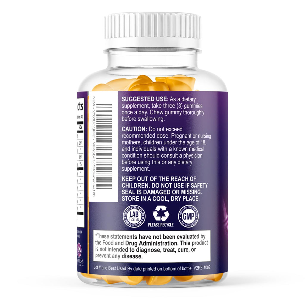 Probiotic Gummies - 5 Billion CFU Per Serving & Top 6 Pro Biotic Strains - Daily Probiotic Gummy Supplement for Women, Men & Teens - Natural Digestive Health, “Good” Gut & Immune Support - 120 Count