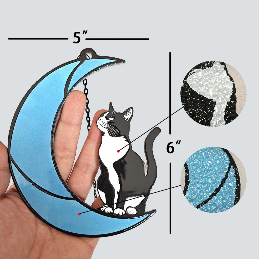 YULAIKUAI Black and White Cat Gift,Tuxedo Cat Stained Glass Art Suncatcher