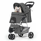 MoNiBloom 3 Wheels Pet Dog Cat Stroller for Small Medium Dogs Cats, Foldable Jogger Stroller w/Storage Basket and Cup Holder, Black Polka Dots