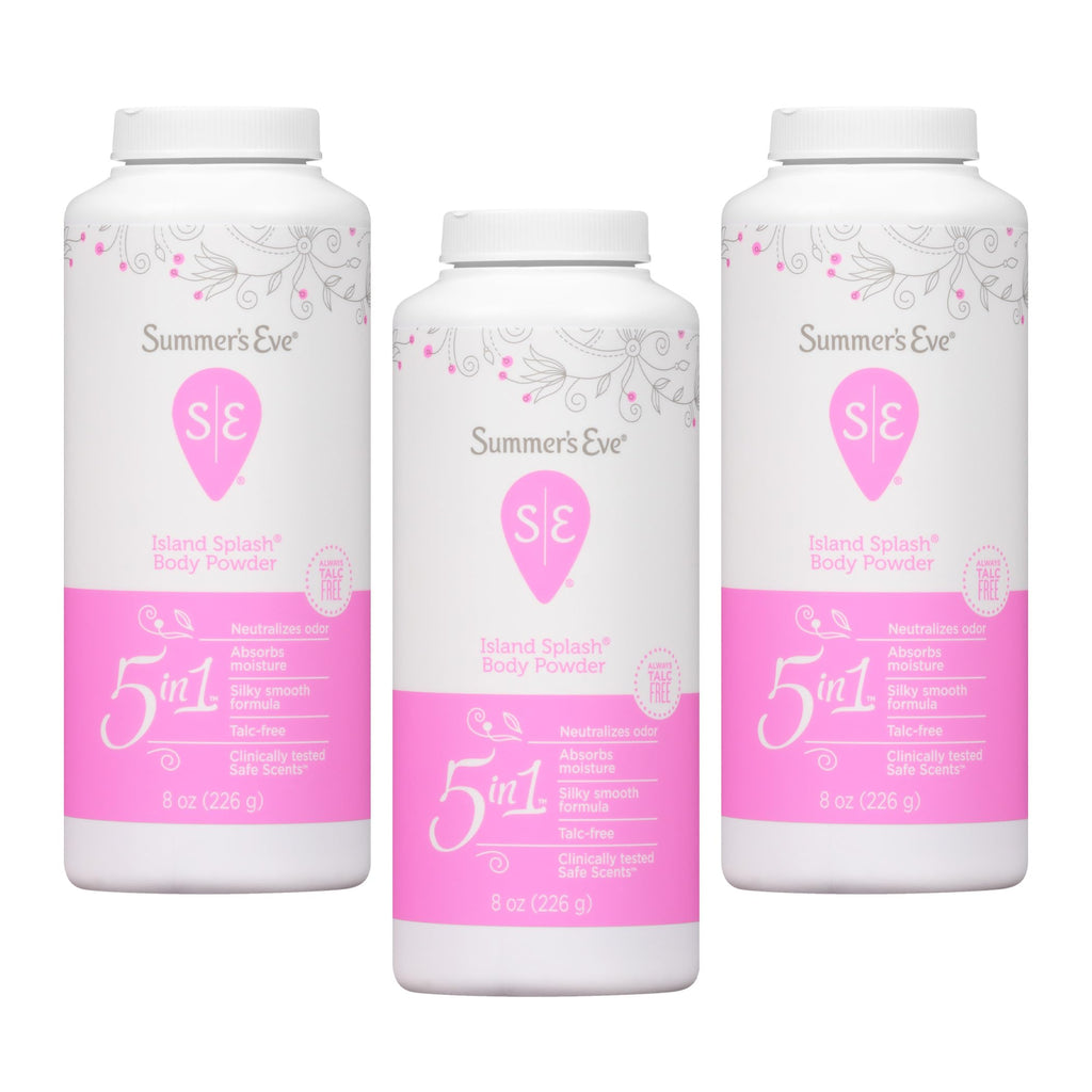 Summer's Eve Island Splash Body Powder for Women with Talc-Free, Odor-Neutralizing and Moisture-Absorbing Formula, 8 Oz, Pack of 3