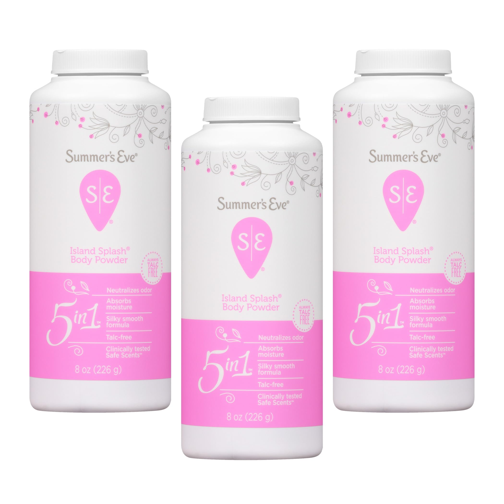 Summer's Eve Island Splash Body Powder for Women with Talc-Free, Odor-Neutralizing and Moisture-Absorbing Formula, 8 Oz, Pack of 3