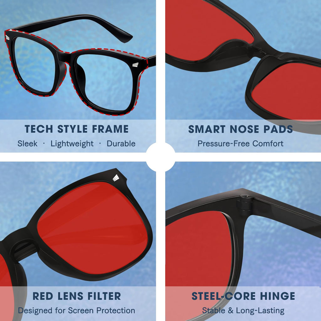 CHEERS DEVICES Red Light Glasses Red Lens Blue Blockers Glasses for Men, Gaming Blue Light Blocking Glasses for Gaming