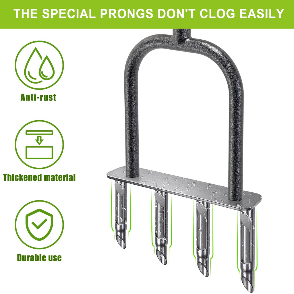 Dolibest Manual Aerator Lawn Tool, Manual Yard Plug Aerators with 4 Stainless Steel Semi-Open Plugs, Pre-Assembled Manual Grass Aerating Tool & Clean Hand Tool, Improving Lawn Health -37Inch