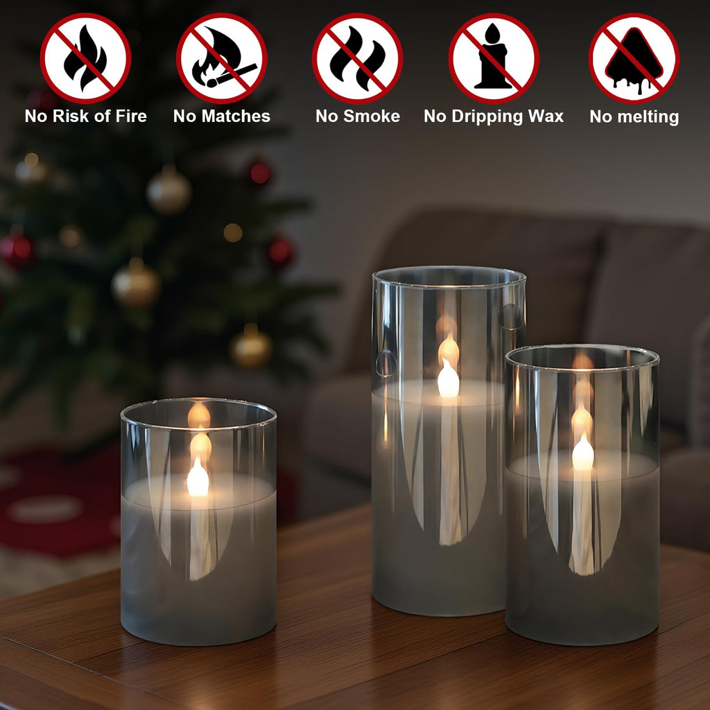 GenSwin Glass Flameless Led Candles Battery Operated Remote Timer Black