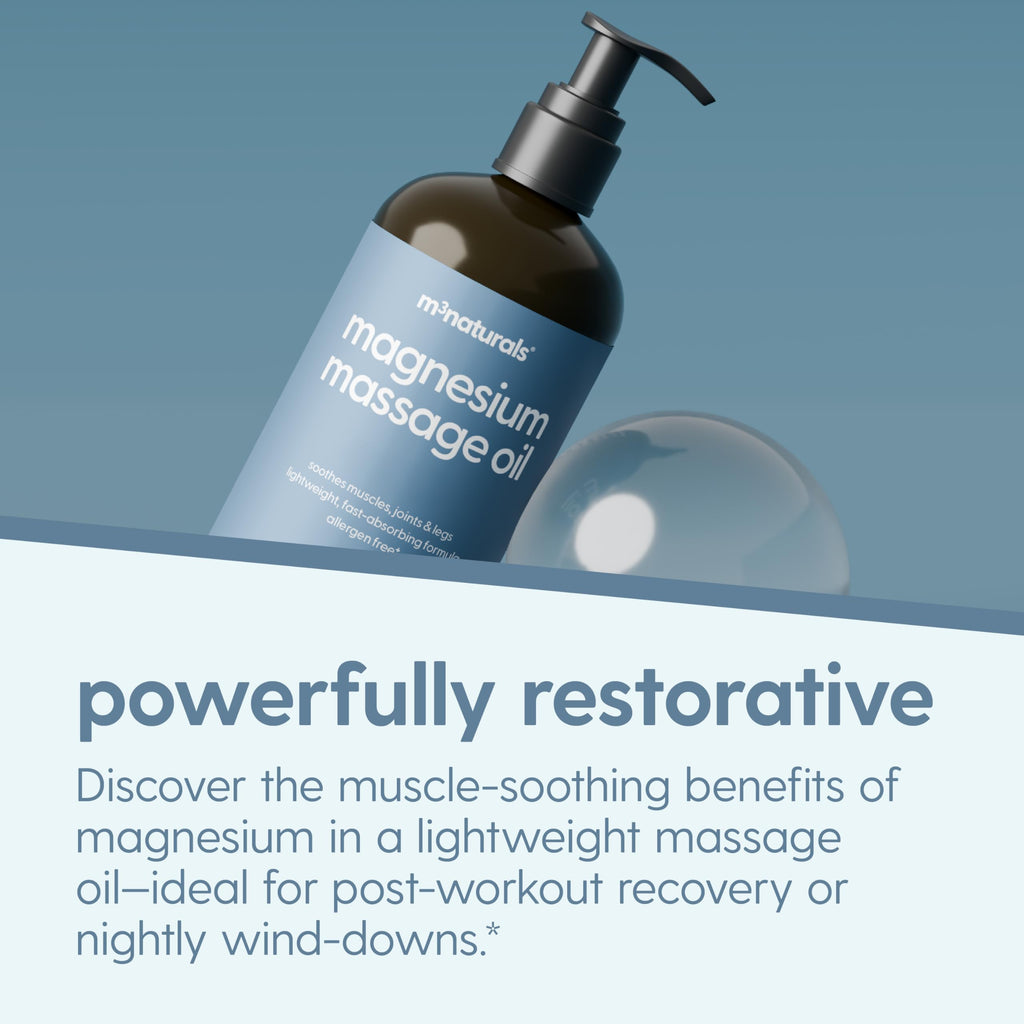 Magnesium Massage Oil for Sore Muscles, Feet, Joints and Leg Cramps, Helps with Sleeping and Post-Workout Recovery, for Sensitive Skin, 8 fl oz by M3