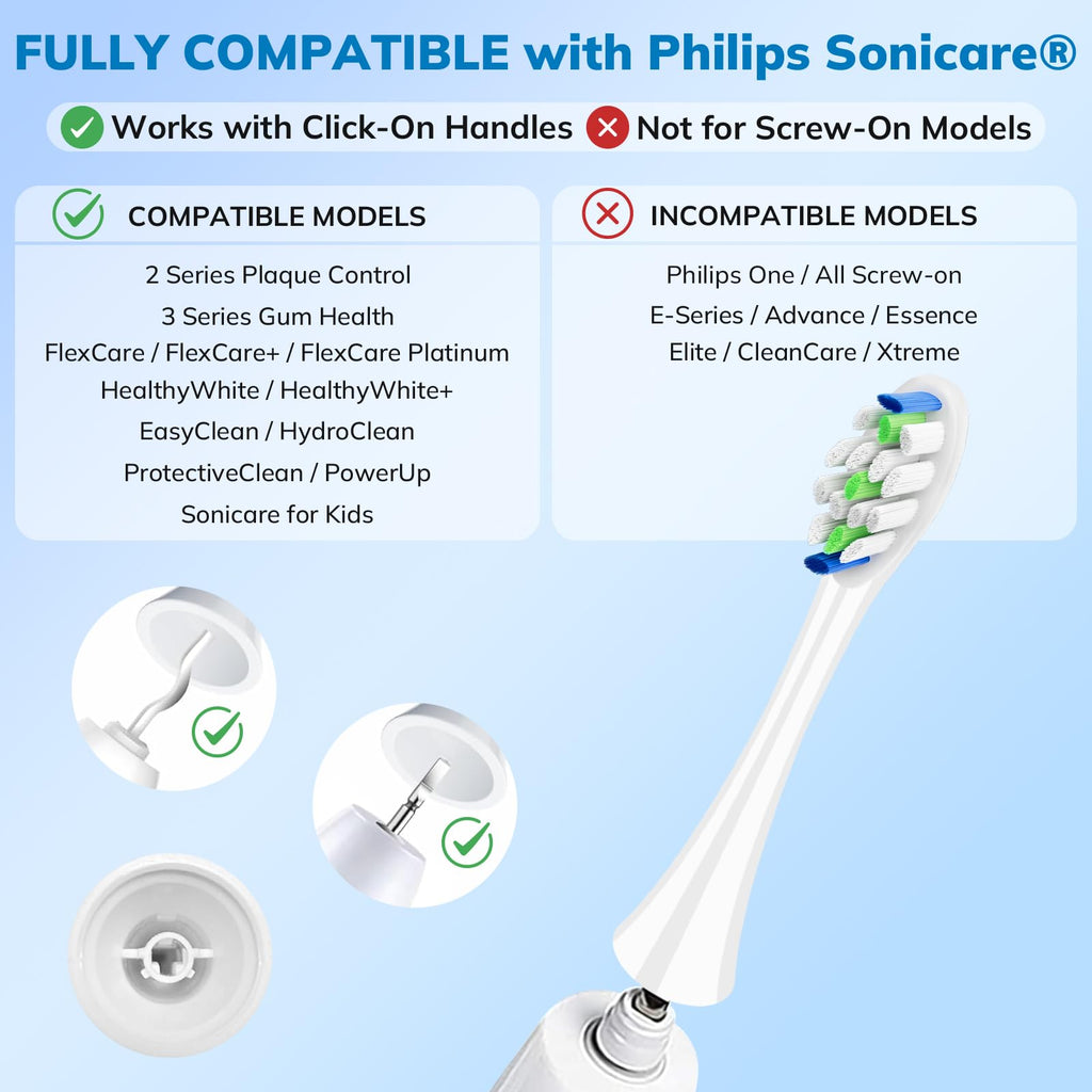 Replacement Toothbrush Heads for Philips Sonicare - 16 Pack Soft Gentle Bristles Compatible with Most Sonicare Click-On Electric Toothbrushes (White&Black)