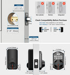 TEEHO TE002 Fingerprint Door Lock - Keyless Entry Electronic Keypad Deadbolt with 2 Backup Keys - Auto Lock - Easy Installation - Smart Locks for Front Door - Matte Black