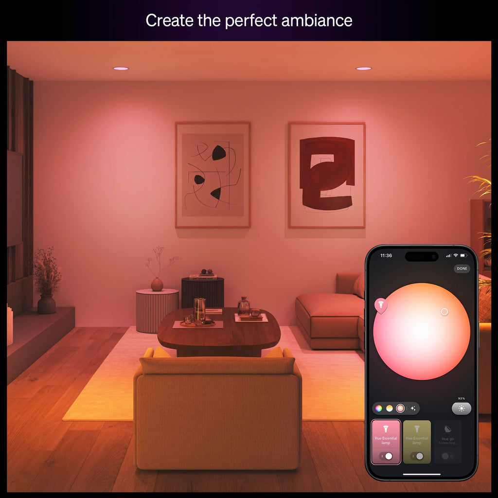PHILIPS Hue Essential Smart LED BR30 Bulb 2-Pack, White and Color Ambiance, E26, 7.2W, 2200K-6500K, 650 Lumens, Dimmable LED Bulbs, Works with Alexa, Google Assistant, Apple Home