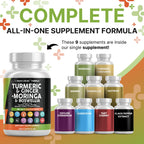 Clean Nutraceuticals Turmeric Moringa Supplement | Ginger Boswellia Saffron - Supplement for Women and Men with Ceylon Cinnamon, Tart Cherry, Quercetin Garlic Nettle Holy Basil - 1Pack