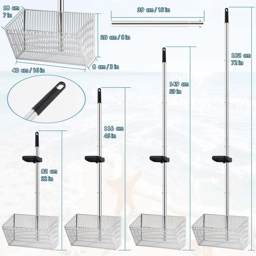 MarchingGreen Sand Flea Rake for Beach: 70in Handle Stainless Steel Rake