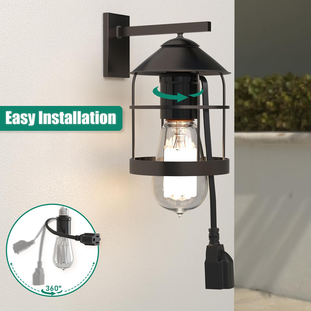 Aaeytby Light Socket Outlet Adapter, 3 in 1 Light Socket to Plug Adapter, Convert E26/E27 Bulb Socket to 3 Prong Outlet with Extension Cord, Suitable for Outdoor Porch Patio Garage 2-Pack