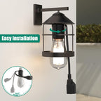 Aaeytby Light Socket Outlet Adapter, 3 in 1 Light Socket to Plug Adapter, Convert E26/E27 Bulb Socket to 3 Prong Outlet with Extension Cord, Suitable for Outdoor Porch Patio Garage 2-Pack