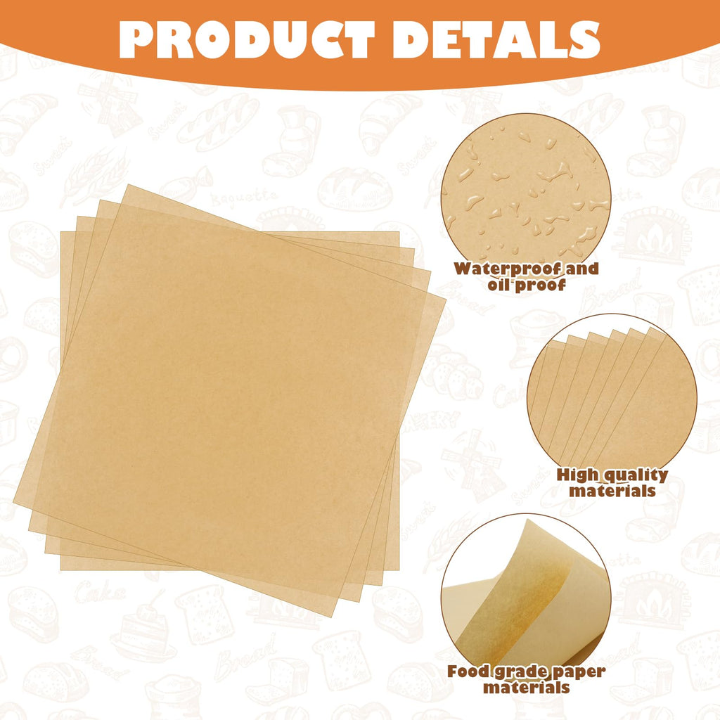 100 PCS Brown Deli Paper Sheets 12 x 12 Inch Unbleached Wax Paper for Food
