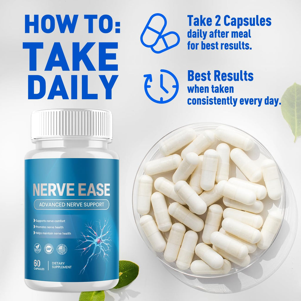 (5 Pack) Nerve Ease Capsules, NerveEase Pills with All Natural Ingredients, Advanced Overall Health and Wellness Vitamin Supplement Formula for Maximum Strength Multivitamins Support (300 Capsules)