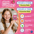 Iron Gummies for Kids & Teens, Kids Multivitamin with Iron Supplement, Calcium, Folate, Zinc, Prebiotic - for Blood Builder & Energy Support, Iron Deficiency - Vegan & Non-GMO - 60 Count Mixberry