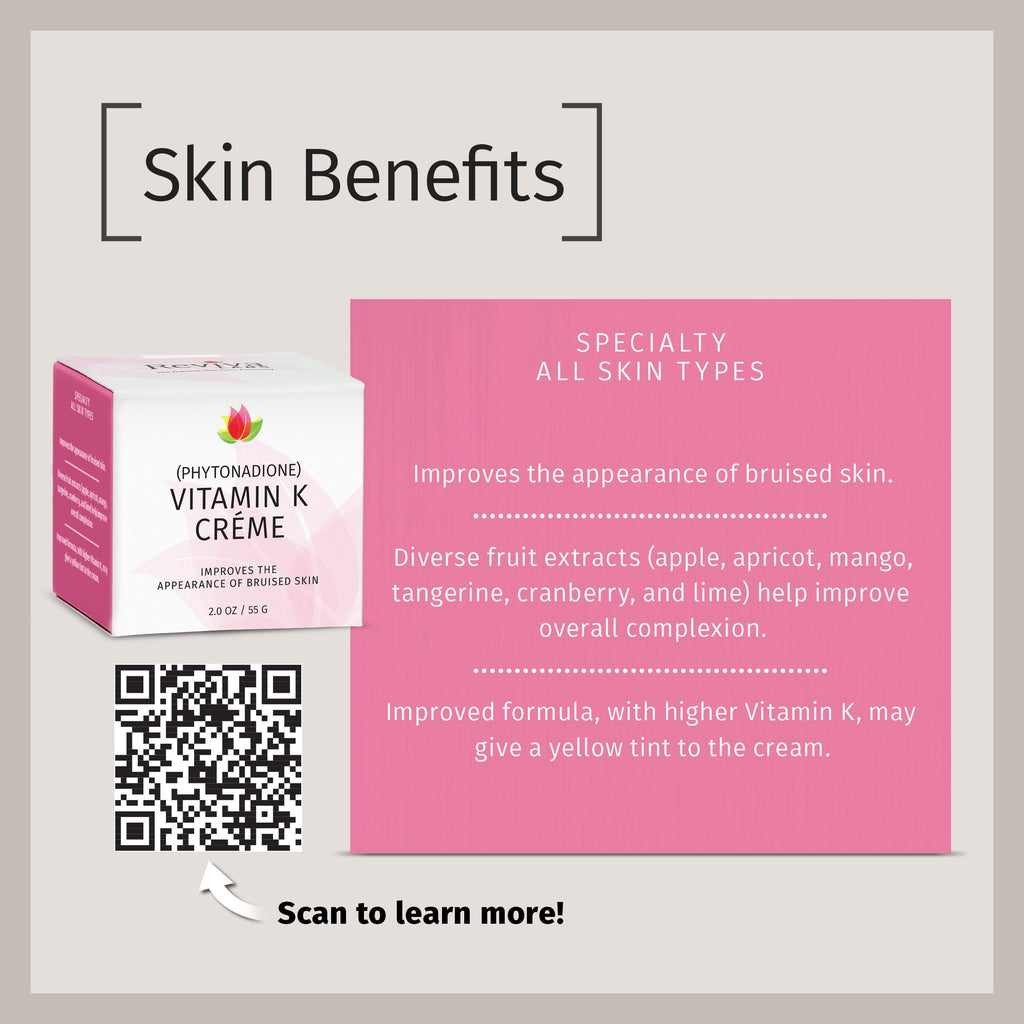Reviva Labs Vitamin K Crème for Bruising, Under-Eye Dark Circles, and Wrinkles with Soybean Oil and Natural Fruit Extracts - 2 Oz, for Skin and Face