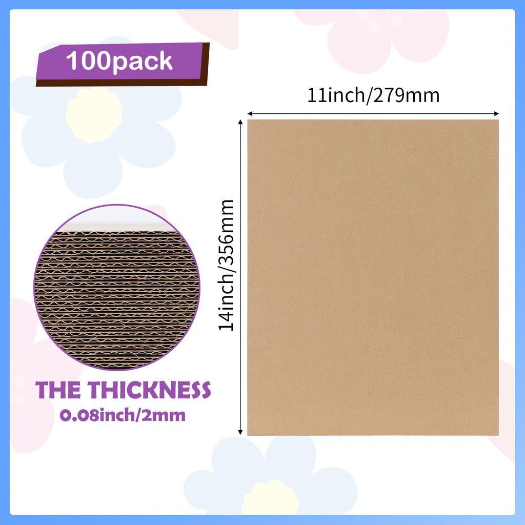 RLAVBL 100 Pack 11x14 Corrugated Cardboard Sheets, Flat Cardboard Inserts for Shipping, Mailing, Packing, DIY Crafts