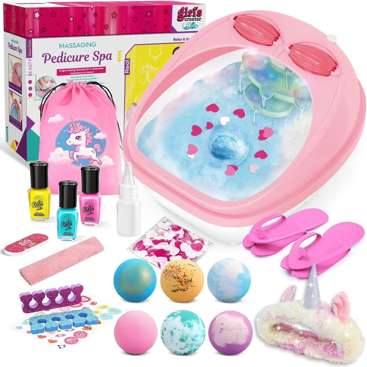 Kids Foot Spa Kit for Girls Ages 6-12, Nail Art Set, Birthday Gift