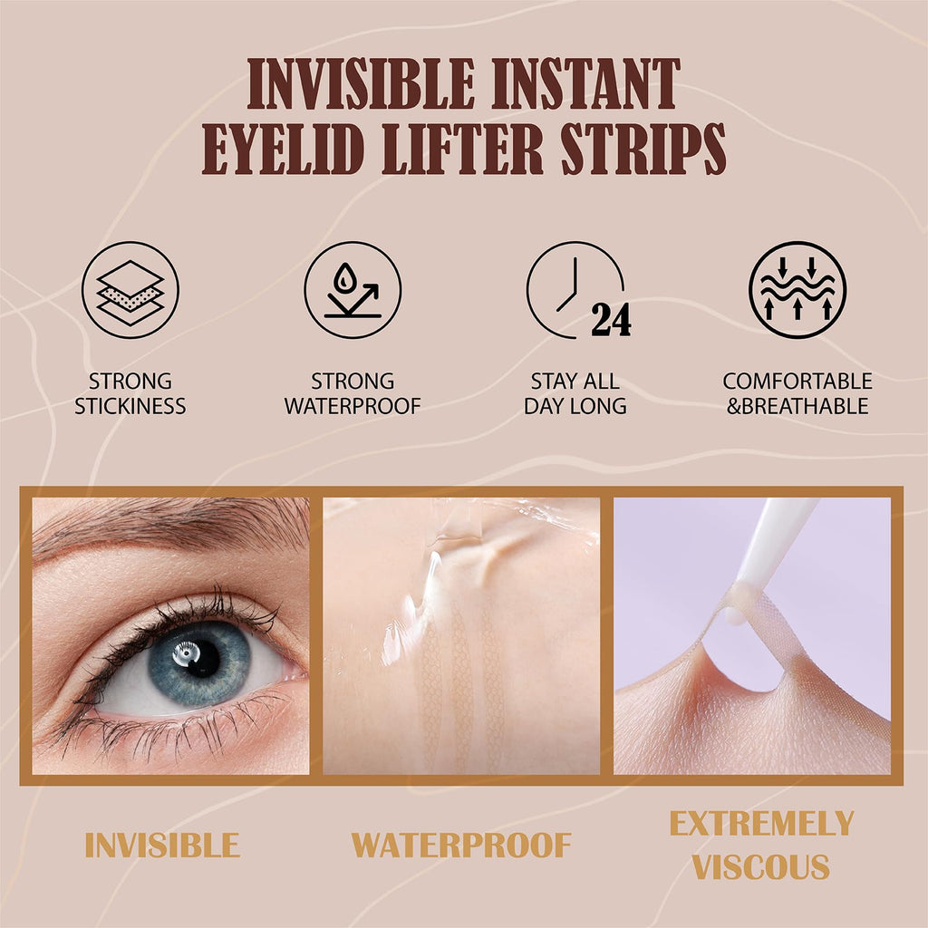 480Count Eyelid Tape, Eyelid Lifter Strips, Eyelid Tape for Hooded Eyes Invisible, Instant Surgery-Free Eye Lift for Uneven or Single Eyelids, Say Goodbye to the Hood, Sagging Eyelids