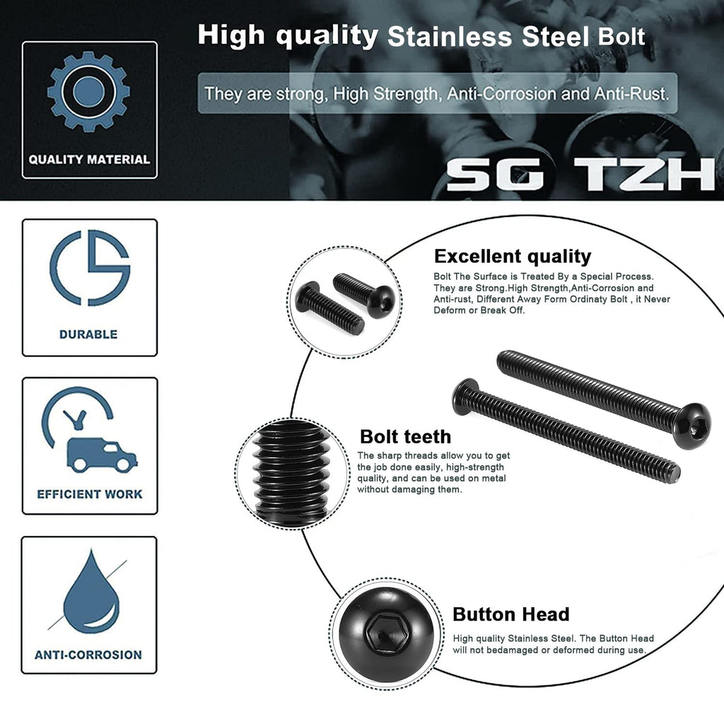 3/8-16 x 2 Button Head Socket Cap Bolts Screws, 20Pcs 304 Stainless Steel 18-8, Allen Hex Drive, Black Oxide by SG TZH(with Hex Spanner)