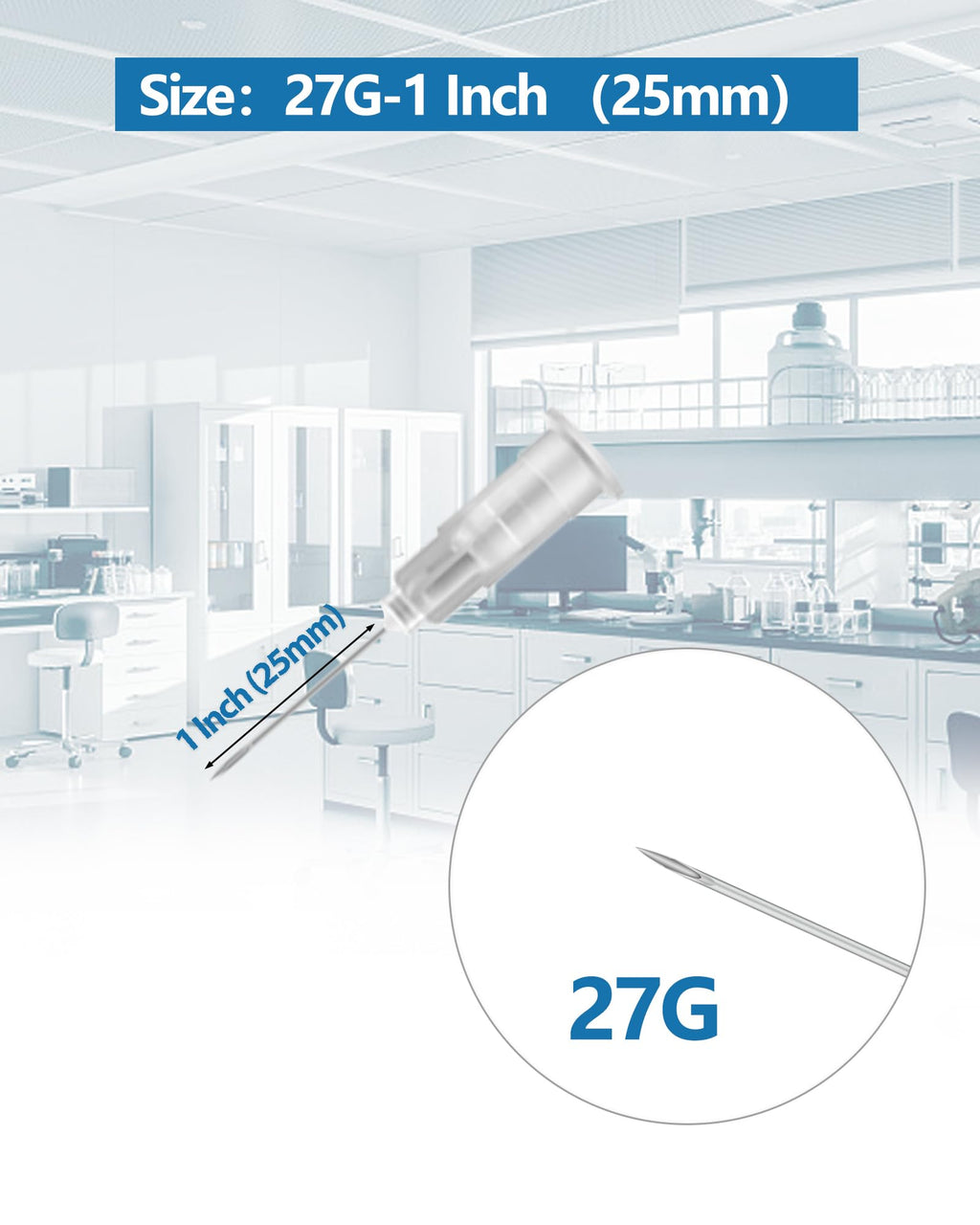 100Pcs 27Ga 1 Inch Needle with Cap for Lab Supplies, Measuring and Industrial, Individually Packed Accessories
